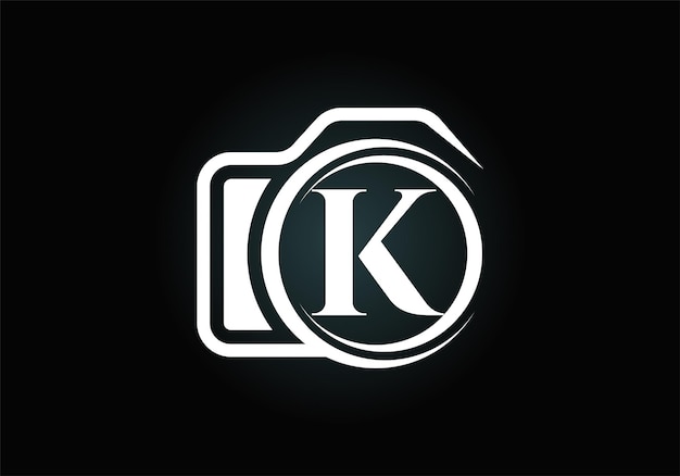 Alfabeto della lettera del monogramma k iniziale con l'icona della fotocamera illustrazione vettoriale del logo della fotografia
