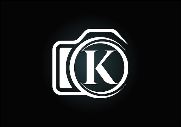 Initial k monogram letter alphabet with a camera icon photography logo vector illustration