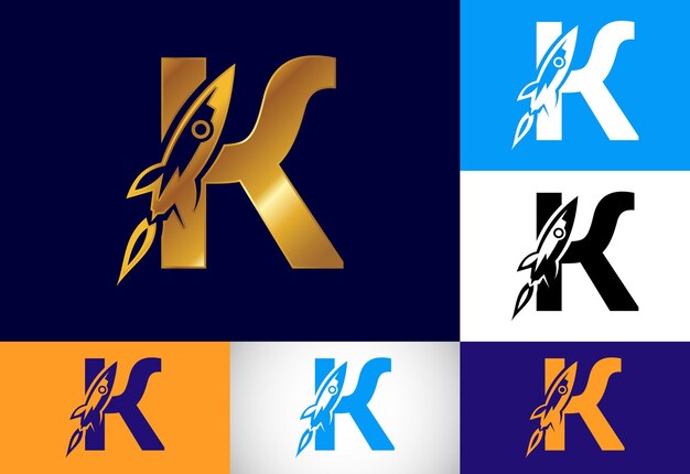 Initial K monogram letter alphabet with a Rocket logo design Rocket icon Font emblem Modern vector logo for business and company identity