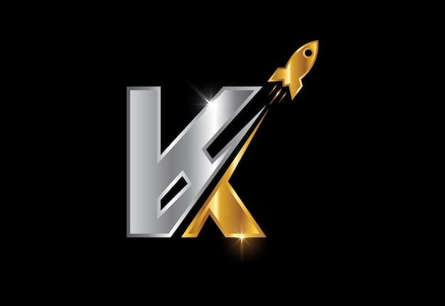 Alfabeto della lettera del monogramma k iniziale con un design del logo rocket. icona del razzo. emblema di carattere.