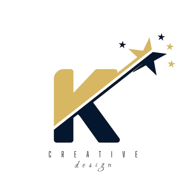 Initial K monogram letter alphabet with a swoosh and star logo icon Abstract star logo sign symbol