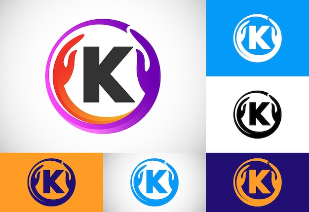 Initial K monogram letter with safe hands Professional charity teamwork and foundation logo design