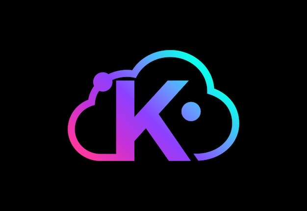 Вензель буквица k с облаком. логотип службы облачных вычислений. логотип облачных технологий