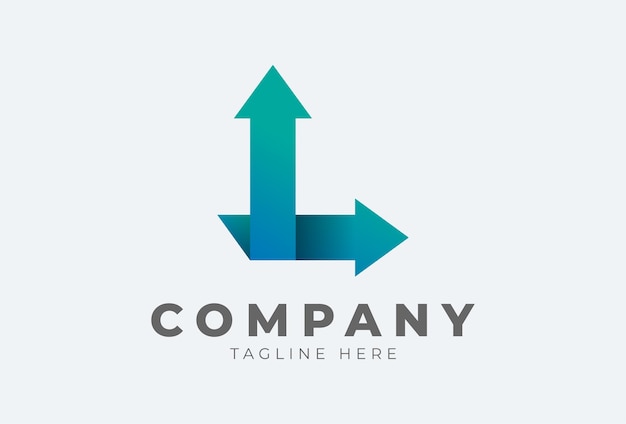 イニシャルLのロゴ。金融、物流、会社のロゴに使用できるグラデーションカラーの矢印付きの文字 L