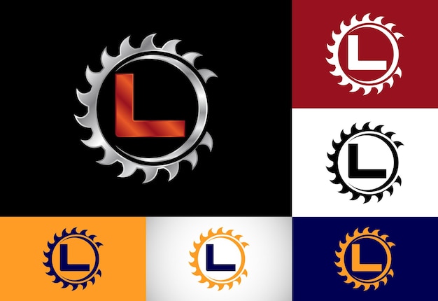 Initial L monogram alphabet with the saw blade Carpentry woodworking logo design Font emblem Modern vector logo for sawmill business and company identity