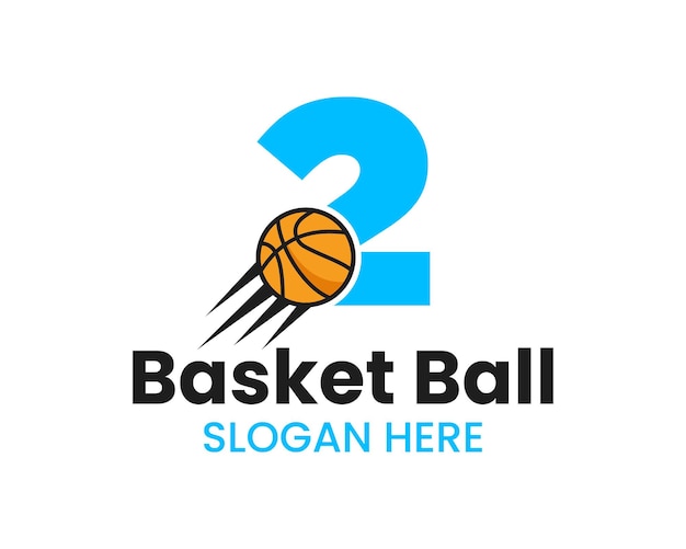 Initial Letter 2 Basketball Logo With Moving Basketball Icon. Basket Ball Logotype Symbol