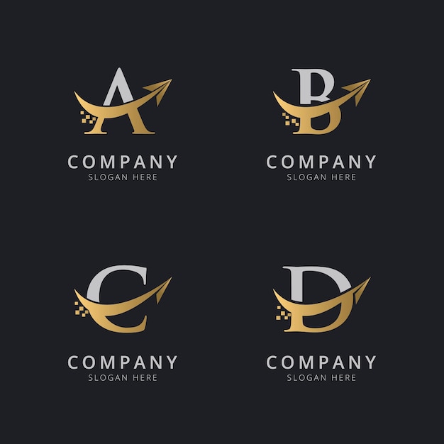 Буквица abc и d с роскошным золотым шаблоном логотипа swoosh