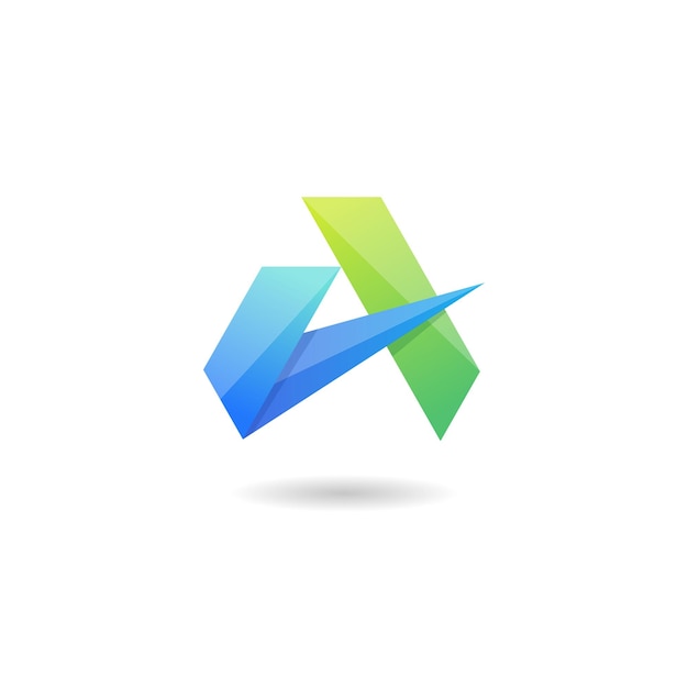 Первоначальная буква a logo blue and green shapes origami style, используемая для логотипа business and people