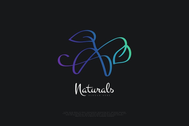 最初の文字カラフルなグラデーション文字の植物と自然のコンセプトのロゴデザインビジネスブランドアイデンティティのための手書きスタイルの署名ロゴ