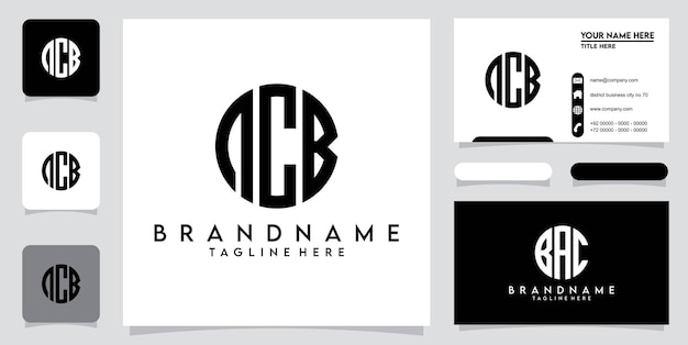 명함 디자인 프리미엄이 있는 초기 문자 Acb 또는 Bca 인쇄술 로고 디자인 벡터