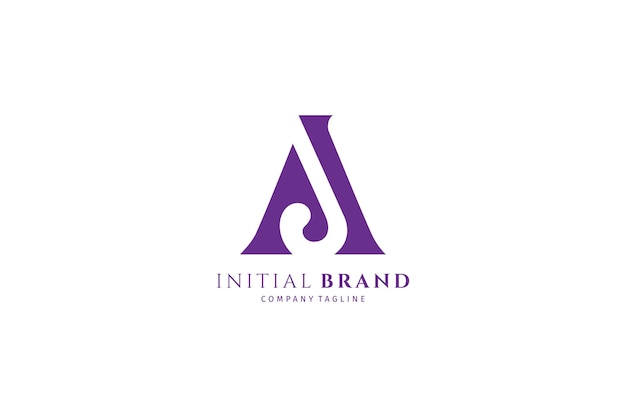 Vettore lettera iniziale aj logo monogramma in design piatto viola su sfondo bianco