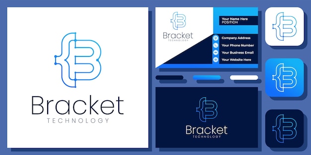 Initial Letter B Bracket Connect Connection Technology Monogram Modern Logo Design and Business Card