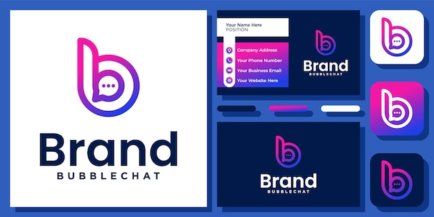 最初の文字bバブルチャットカラフルなトークメッセージ話すアイコンロゴデザインと名刺テンプレート