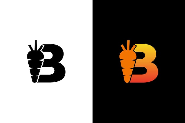 Первоначальный дизайн иконки моркови буквы B. Концепция дизайна иконки логотипа моркови буквы B.