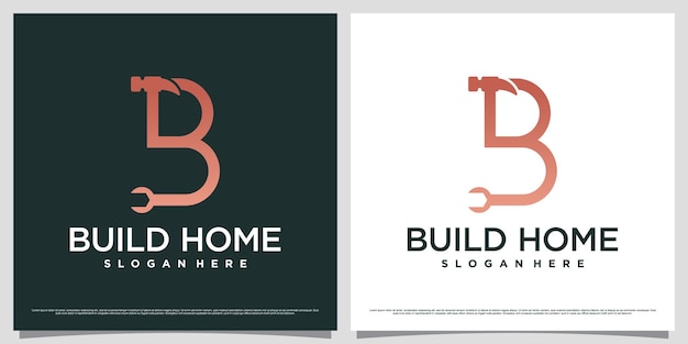 Initial letter b logo design for business construction with hammer icon and creative concept