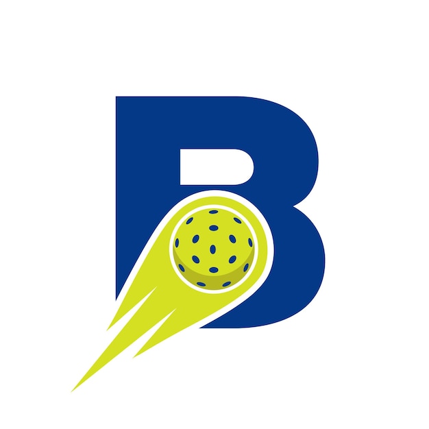 Первоначальная буква B Концепция логотипа Pickleball с движущимся символом Pickleball Logo Векторный шаблон логотипа Pickleball