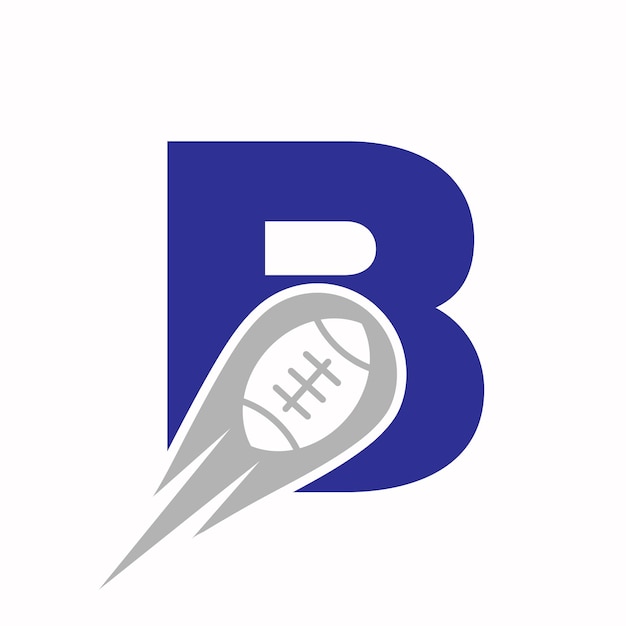 초기 문자 B 럭비 로고 미식 축구 기호는 미국 축구 로고 디자인을 위한 럭비 공 아이콘과 결합됩니다.