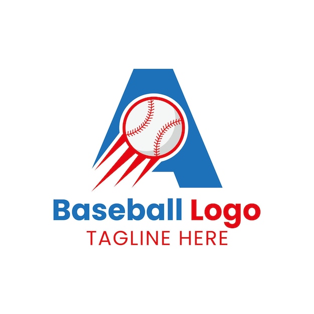 Первоначальная буква A Концепция логотипа бейсбола с движущейся иконой бейсбола