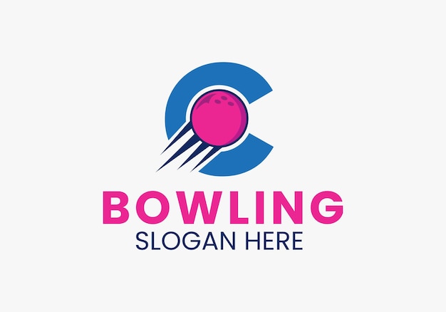 Initial Letter C Bowling Logo Concept With Moving Bowling Ball Icon. Bowling Sports Logotype