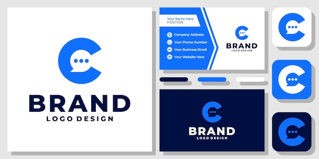 Initial letter c bubble chat message talk speech dialog idea logo design with business card template