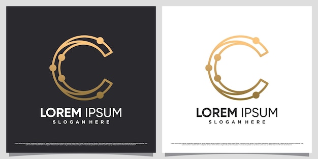 Lettera iniziale c logo design per icona business con stile line art ed elemento creativo