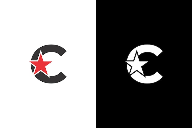 頭文字 C ロゴ、赤い星印ブランディング アイデンティティ企業の珍しいロゴ デザイン テンプレート