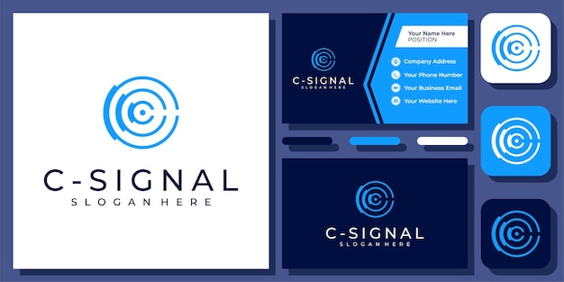 Initial Letter C Signal Wave Connect Connection Technology Monogram Logo Design with Business Card