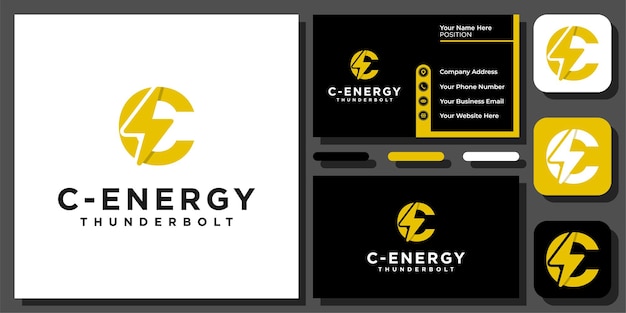 Initial letter c volt energy electric thunder bolt fast storm vector logo design with business card