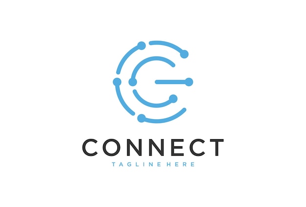 Первоначальная буква C с точечным кругом, подключенным как шаблон дизайна векторного логотипа сети