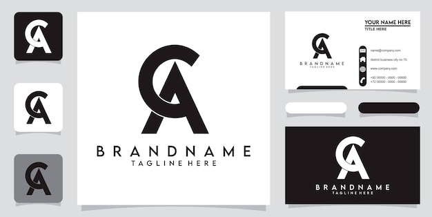 Initial letter ca or ac typography logo design vector with business card design premium vector