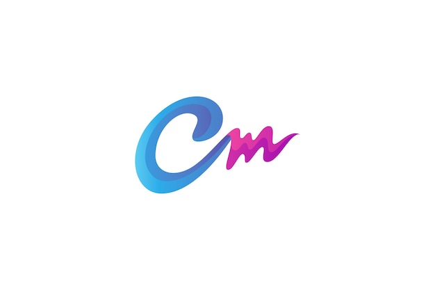 Lettera iniziale cm logo monogramma sfumatura di colore blu e viola su sfondo bianco