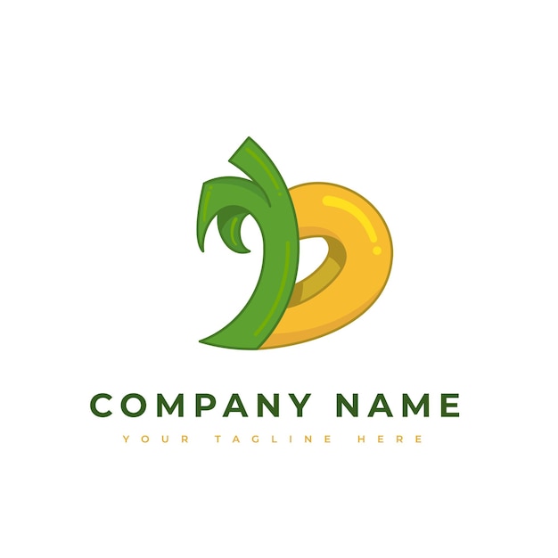 Lettera iniziale d company logo semplice cartone animato e monogramma colorato d tema naturale verdure frutta isolato su sfondo bianco elementi modello di disegno vettoriale piatto