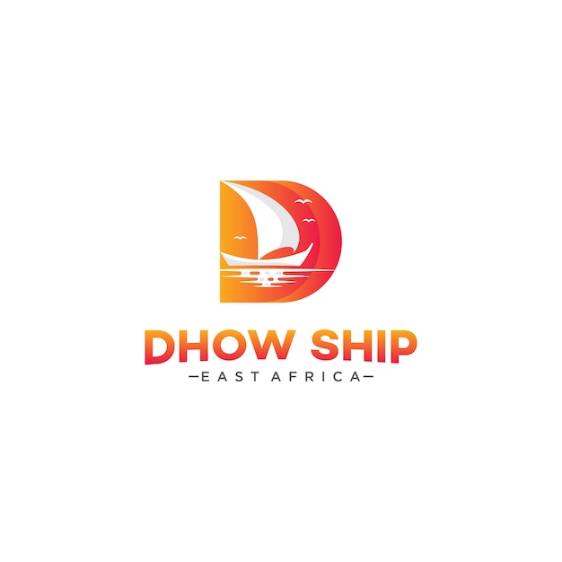 Initial letter d of dhow ship logo  , traditional sailboat from asia africa