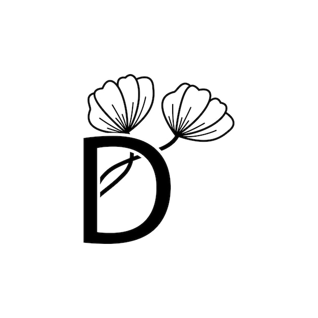 Vector initial letter d logo, flower handwriting logo design, vector logo for women beauty, salon, massage.