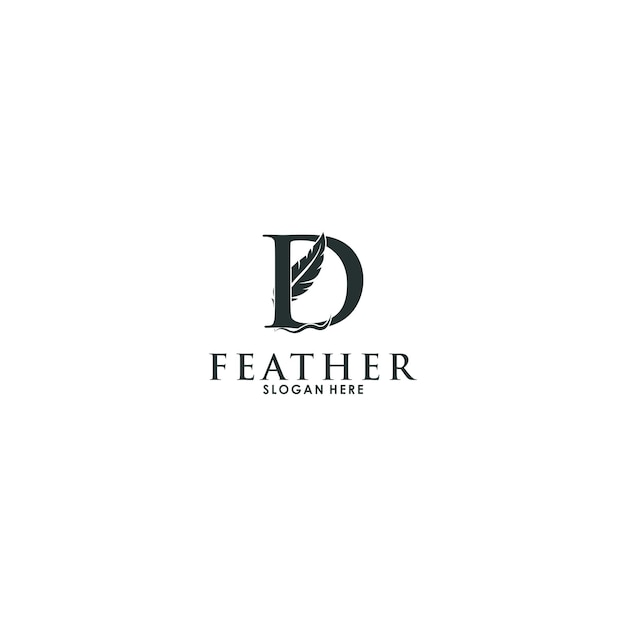 Логотип начальной буквы D с шаблоном логотипа Feather Luxury Initial Feather