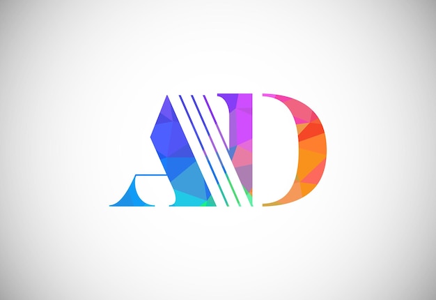 企業のビジネス アイデンティティの頭文字 AD 低ポリ ロゴ デザイン ベクトル テンプレート グラフィック アルファベット記号