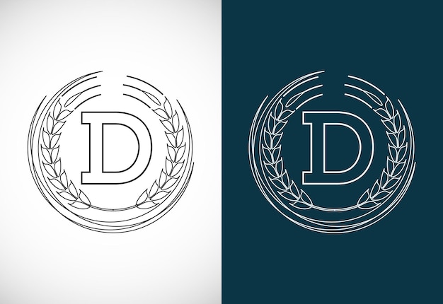 Initial letter D with wheat wreath Organic wheat farming logo design concept Agriculture logo