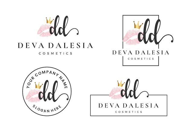 Initial letter DD D logo for lip kiss lipstick makeup vector design collection