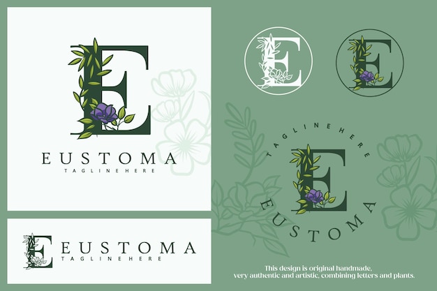 initial letter E floral combination logo