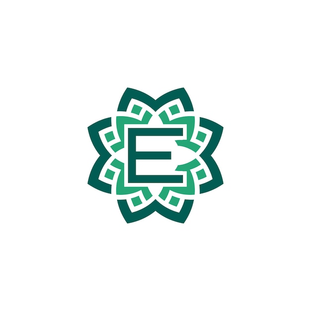 頭文字 E 花飾り枠フレーム ロゴ