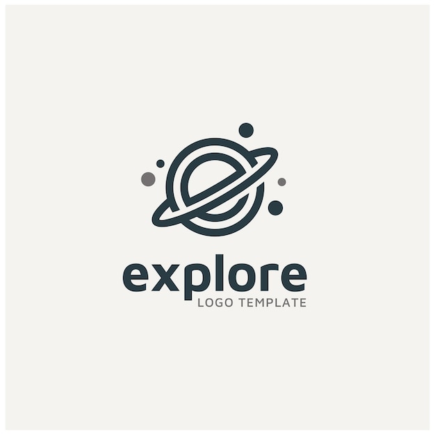 Vector initial letter e with earth or moon planet orbit space for explore logo design