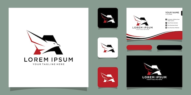 프리미엄 벡터 명함 디자인으로 크리에이 티브 독수리 머리와 초기 A 편지 독수리 로고 아이콘