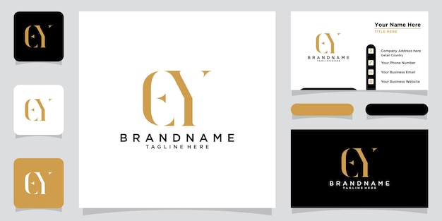 Initial Letter EY logo design vector with business card design Premium Vector
