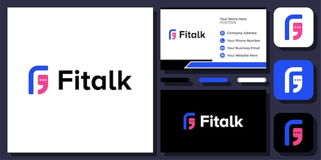 Начальная буква f bubble chat talk speak speak conversation vector logo design with business card