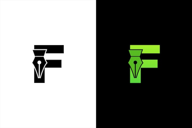 initial Letter F ink pen logo design Letter F pen logo in modern style concept