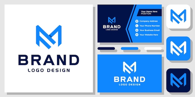 Initial letter f m monogram strong geometric blue modern logo design with business card template