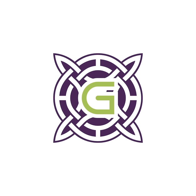 Vector initial letter g intersection pattern frame celtic knot logo