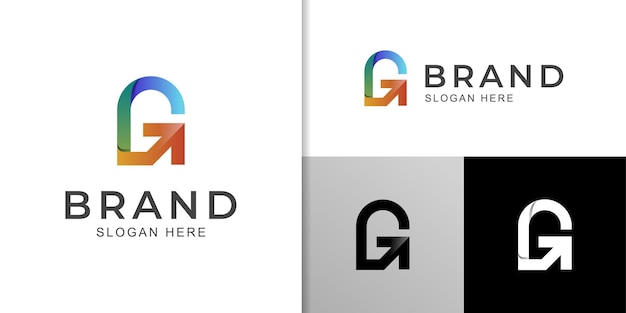 矢印記号、テクノロジービジネスアイデンティティロゴテンプレートのアイコンと頭文字Gモダンな色のロゴデザイン