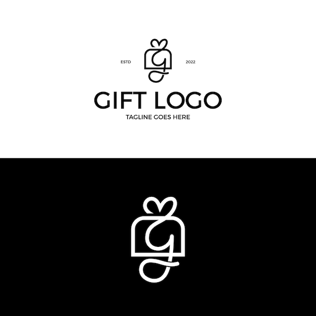 ギフトボックスのロゴデザインのインスピレーションを持つ頭文字g