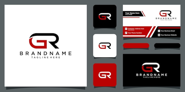 Initial Letter GR logo design vector with business card design Premium Vector